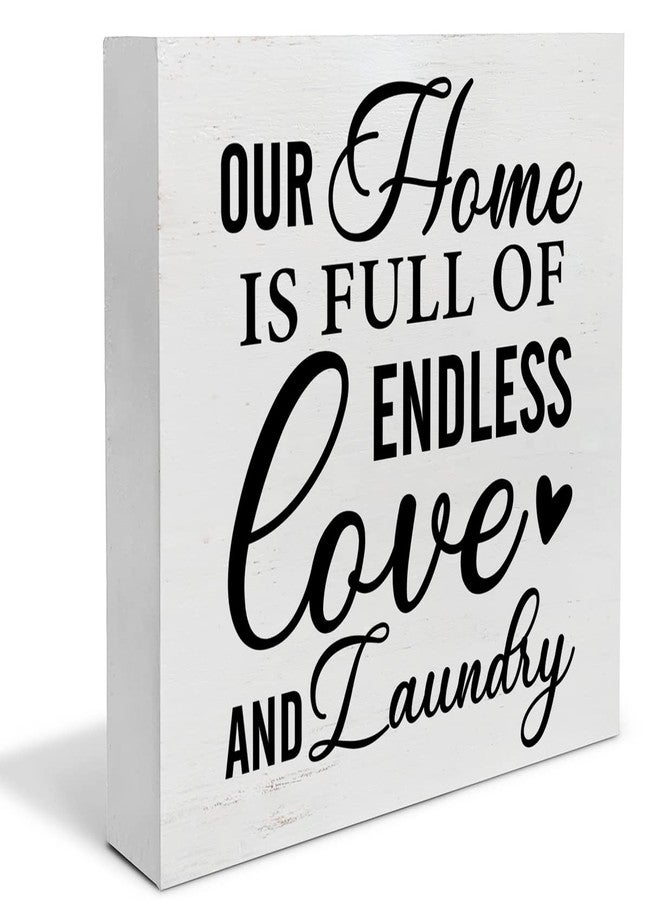 YIDOU Country Laundry Room Wood Box Sign Decor Desk Sign Endless Laundry Quote Wooden Box Block Sign Rustic Home Shelf Wall Laundry Room Decoration - Image 1